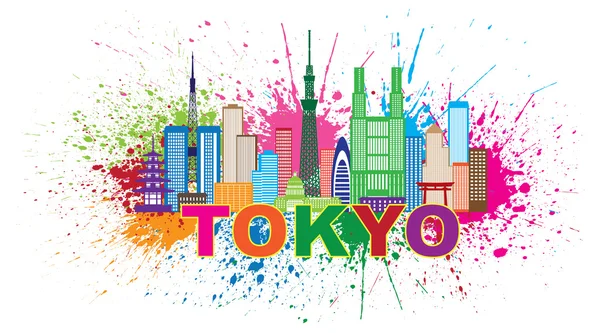 Tokyo Stadt Skyline Farbe Splatter Illustration — Stockvektor