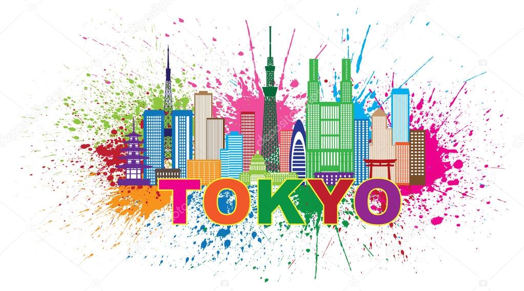 Tokyo City Skyline Paint Splatter Illustration