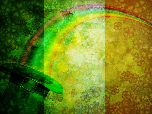Leprechaun chapéu arco-íris Grunge bandeira fundo — Fotografia de Stock