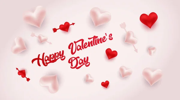 Joyeuse Saint Valentin. Modèle de plan de carte de vœux. Coeurs avec flèche Cupidon sur fond blanc. Inscription Saint Valentin — Image vectorielle