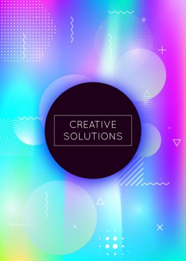 Sıvı, arka planı sıvı dinamik elementlerle şekillendirir. Memphis ile Holografik Bauhaus gradyanı.