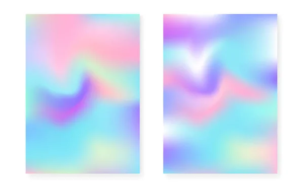 Conjunto de cubierta holográfica con fondo de gradiente holográfico. — Archivo Imágenes Vectoriales