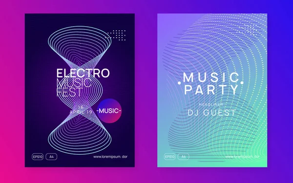 Neon ses ilanı. Elektro dans müziği. Elektronik festival etkinliği. Kulüp DJ posteri. Tekno trans partisi. — Stok Vektör