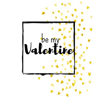 Altın kalpli sevgililer günü kartı mı? 14 Şubat. Sevgililer Günü kartı şablonu için vektör konfetisi. Grunge el çizimi dokusu. Özel iş teklifi, afiş, broşür için aşk teması.