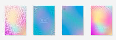 Gradyan kapak şablonu ayarlandı. Yarım tonlu asgari modayla. Afiş, sunum ve broşür için gelecek eğilimli kapak şablonu. Minimalist renkli şekiller. Soyut iş illüstrasyonu