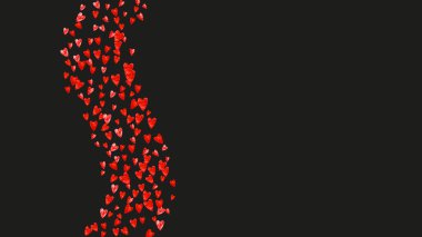 Sevgililer Günü için kırmızı parıltılı Grunge kalp arka planı. 14 Şubat günü. Grunge Heart geçmişi için vektör konfetisi. El yapımı doku. Hediye kuponları, kuponlar, reklamlar, etkinlikler için aşk teması.