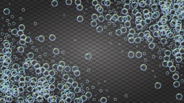 Sabun köpükleri ve köpüklerle yüzme havuzu. 3d vektör illüstrasyon broşürü. Çok renkli sprey ve sıçrama. Gerçekçi su çerçevesi ve sınır. İzole edilmiş renkli sıvı yüzme havuzu.