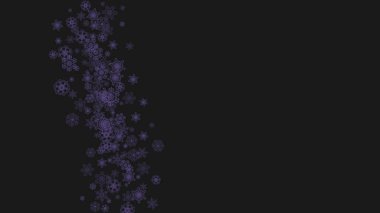 Ultra mor karlı kış çerçevesi. Broşür, hediye kartı, davetiye, iş teklifi ve reklam için kar tanesi sınırı. Noel arkaplanı ve bayram afişi. Yeni yıl dondurucu zemin