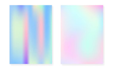 Hologram gradyan arkaplan seti. 90 'lar, 80' ler modası. Broşür, poster, afiş ve mobil uygulama için yanardöner grafik şablonu. Neon minimal holografik kapağı.