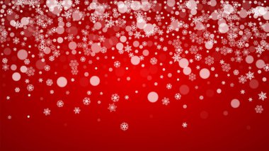 Kırmızı arka planda beyaz kar taneleri olan bir Noel sınırı. Noel Baba renkleri. Sezon satışları, afişler, davetiyeler, perakende satışlar için yatay Mutlu Noeller sınırı. Kar yağıyor. Soğuk kış geri geldi..