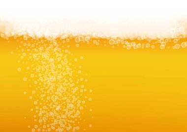 Gerçekçi köpüklü bira köpüğü arka planı. Bar ve bar tasarımı için serin sıvı içecek, afişler ve afişler. Sarı yatay bira köpüklü arka plan. Soğuk bira ya da bira..