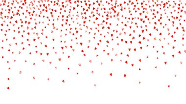 Pembe parıltılı kalpleri olan gelin geçmişi. Sevgililer Günü. Vektör konfetisi. El yapımı doku. Hediye kuponları, kuponlar, reklamlar, etkinlikler için aşk teması. Kalpli gelinlik arkaplan şablonu.