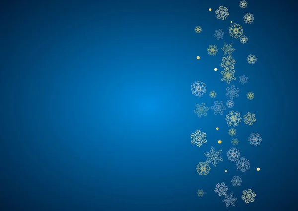 Πλαίσιο Πρωτοχρονιάς Χρυσές Νιφάδες Χιονιού Μπλε Φόντο Οριζόντια Χριστούγεννα Και — Διανυσματικό Αρχείο