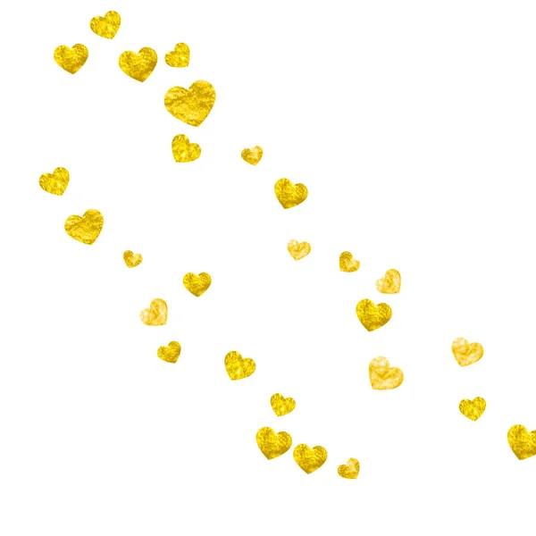 Heart Confetti Achtergrond Met Gouden Glitter Valentijnsdag Vectorframe Handgetekende Textuur — Stockvector