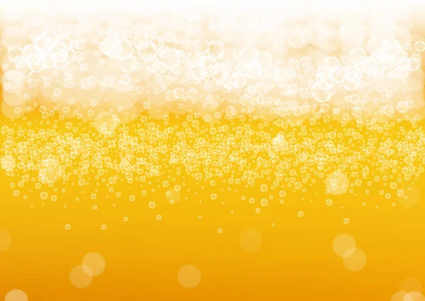 啤酒背景与现实的泡沫 酒吧和酒吧菜单设计 横幅和传单用清凉液体饮料 黄色水平啤酒背景与白色泡沫 一品脱金银花或啤酒 — 图库矢量图片