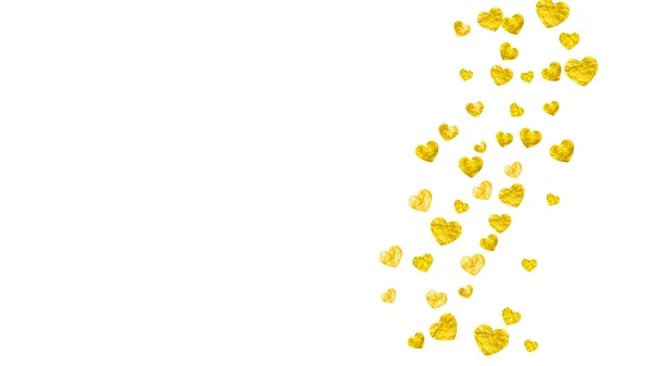 ゴールドの輝きとバレンタインデーの境界線が輝きます 2月14日 バレンタインデーボーダーテンプレート用ベクトルコンフェッティ 手描きの質感をグランジ ギフト券 バウチャー イベントのための愛のテーマ — ストックベクタ