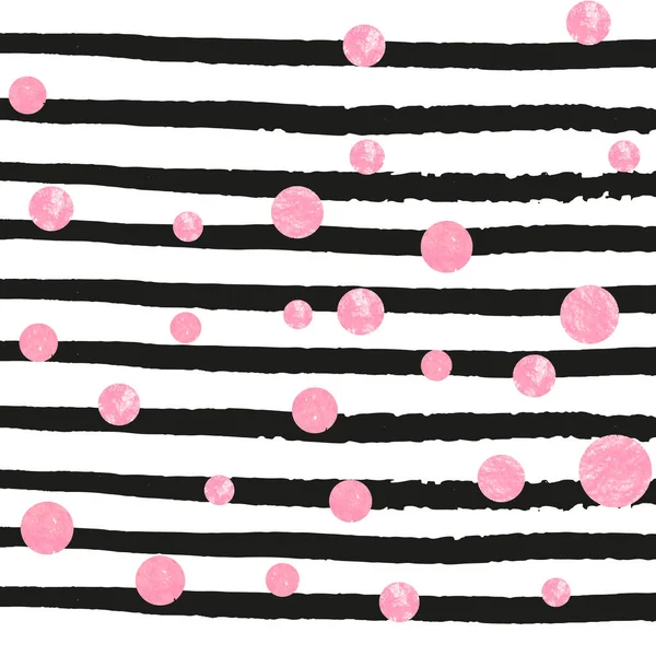 Рожевий Блиск Конфетті Крапками Чорних Смугах Падаючі Блискітки Металевим Мерехтінням — стоковий вектор