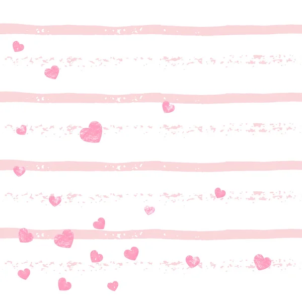 ピンクのストライプの心を持つ結婚式の輝きのコンフェッティ 金属の輝きを持つ光沢のあるランダムなスパンコール グリーティングカード ブライダルシャワーのためのピンクの結婚式の輝きとデザインと日付の招待を保存 — ストックベクタ
