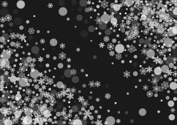 Cadre Nouvel Avec Flocons Neige Froids Sur Fond Horizontal Noir — Image vectorielle