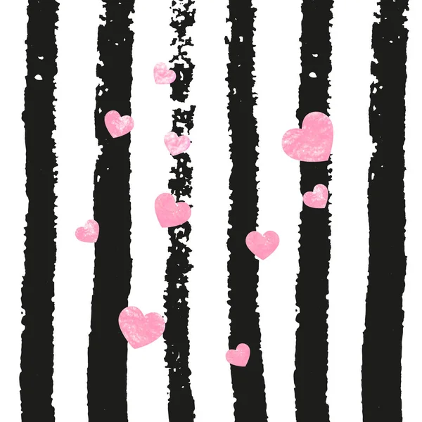 Pink Glitter Confetti Hearts Black Stripes Shiny Falling Sequins Shimmer — Stock Vector