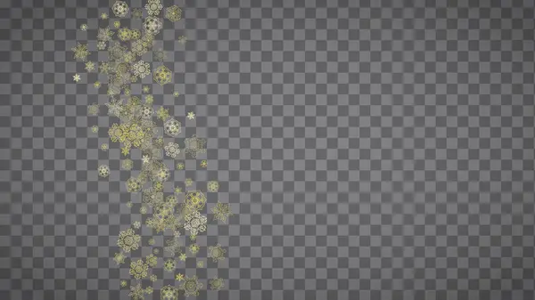 Flocons Neige Isolés Sur Fond Gris Transparent Horizontal Neige Dorée — Image vectorielle