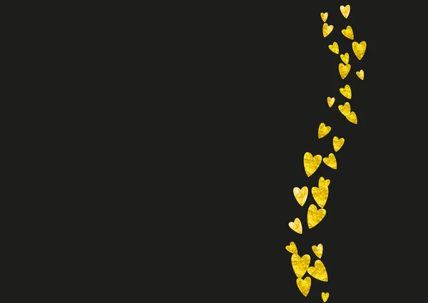 Wedding Confetti Gold Glitter Hearts Valentines Day Vector Background Hand — Stock Vector