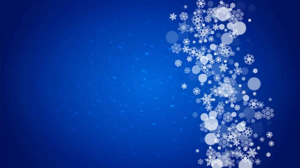 Vánoční Rám Padajícím Sněhem Modrém Pozadí Jiskry Horizontální Vánoční Rámeček — Stockový vektor