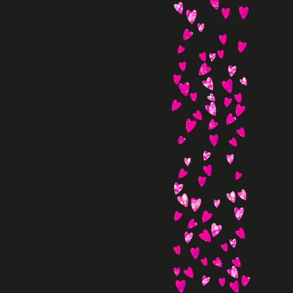 ピンクの輝きを持つハートフレームの背景 バレンタインデー ベクトル コンフェッティ 手描きの質感 ギフト券 バウチャー イベントのテーマが大好きです ハートフレーム付きの結婚式とブライダルテンプレート — ストックベクタ
