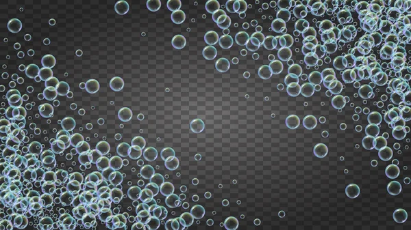 シャボン玉と泡でスイミングプールの背景 3Dベクトルイラストフライヤー 多色のスプレーとスプラッシュ 現実的な水のフレームと境界線 隔離されたカラフルな液体スイミングプール — ストックベクタ