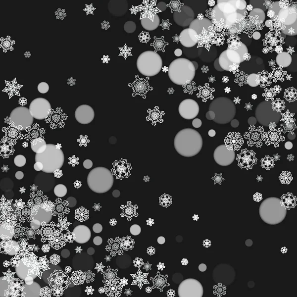 黑色背景上有雪花的圣诞框架 新年主题 时尚的圣诞框架为节日横幅 特别的礼物 在派对庆祝活动中 雪花飘扬 雪花飘扬 — 图库矢量图片