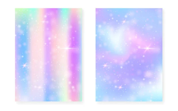 Kawaii Fond Avec Gradient Princesse Arc Ciel Hologramme Licorne Magique — Image vectorielle