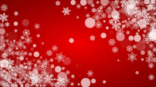 Copos Nieve Navideños Sobre Fondo Rojo Colores Santa Claus Marco — Vector de stock