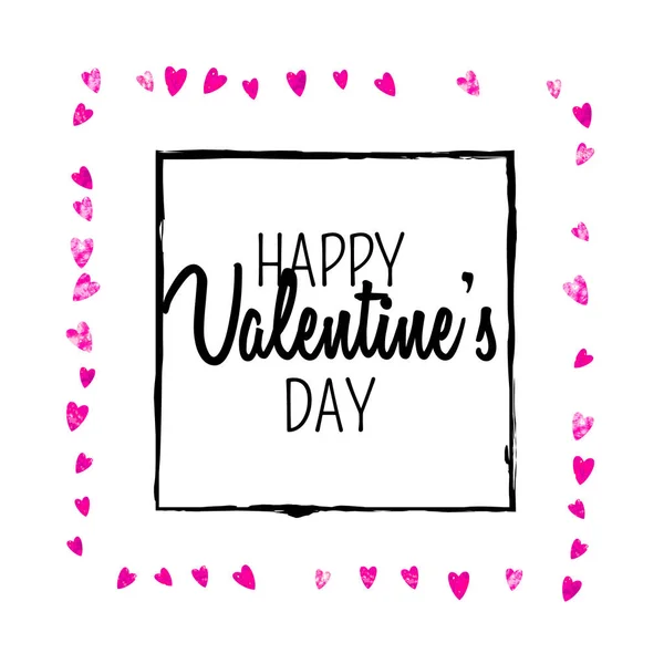 ピンクの輝きの心を持つバレンタインデーカード 2月14日 バレンタインデーカードテンプレート用ベクトルコンフェッティ 手描きの質感をグランジ 特別なビジネスオファー バナー チラシのための愛のテーマ — ストックベクタ