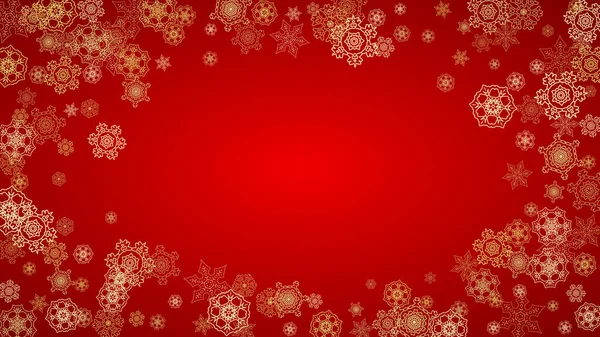Рождественские Снежинки Красном Фоне Горизонтальная Рамка Зимнего Баннера Подарочный Купон — стоковый вектор