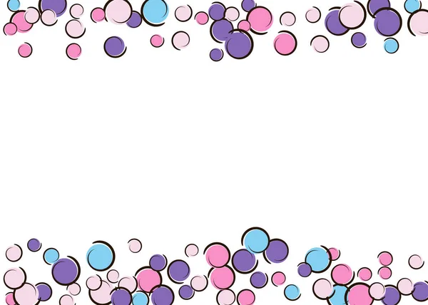 带有滑稽流行艺术圆点的Confetti框架 白色上的大色斑 螺旋形和圆形 矢量图解 嬉皮士孩子气地泼洒在生日派对上 Rainbow Confetti框架 — 图库矢量图片