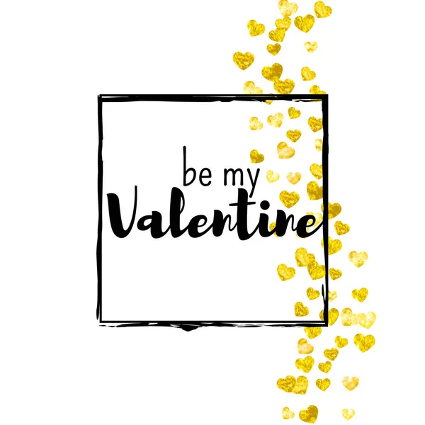 Tarjeta San Valentín Con Corazones Brillo Dorado Febrero Vector Confetti — Archivo Imágenes Vectoriales