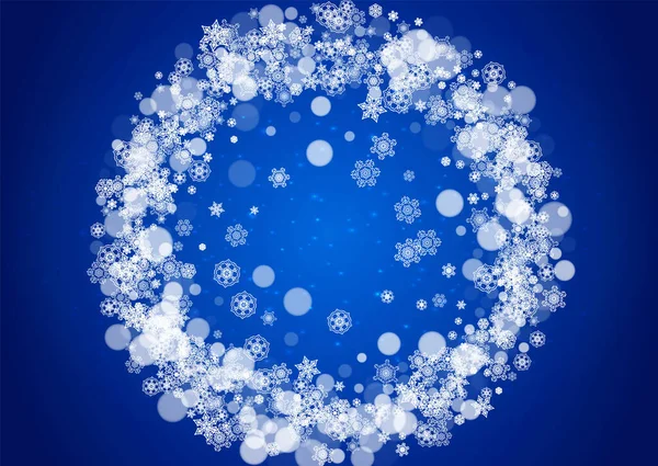 Jul Gräns Med Vita Snöflingor Blå Bakgrund Med Gnistrar Horisontell — Stock vektor