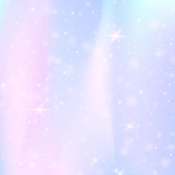 虹色のメッシュで魔法の背景 プリンセスカラーのカワイイ宇宙バナー ホログラムでファンタジーグラデーションの背景 妖精の輝きとホログラフィックな魔法の背景 星とぼかし — ストックベクタ