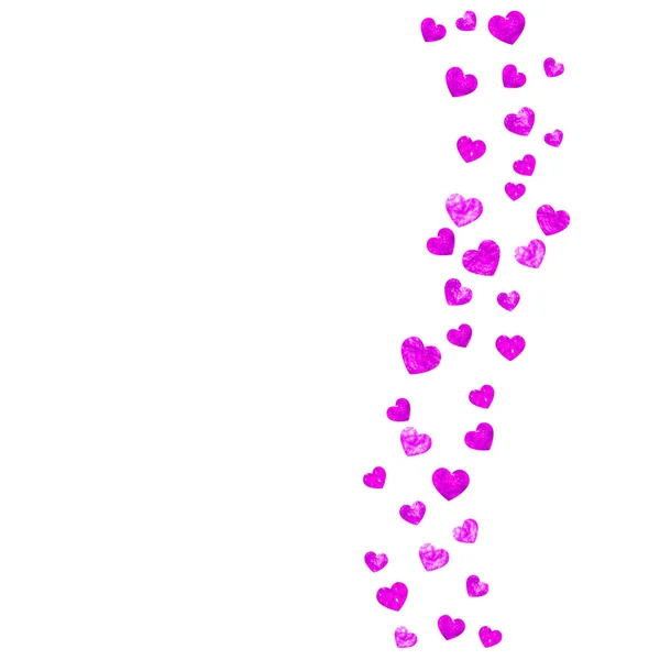 ピンクの輝きの心を持つバレンタインデーフレーム 2月14日 バレンタインデーフレームテンプレート用ベクトルコンフェッティ 手描きの質感をグランジ パーティー招待 小売オファー 広告のための愛のテーマ — ストックベクタ