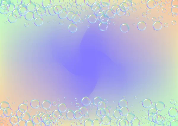 Zeepschuim Een Hellende Ondergrond Realistische Waterbellen Koele Regenboog Gekleurde Vloeibare — Stockvector
