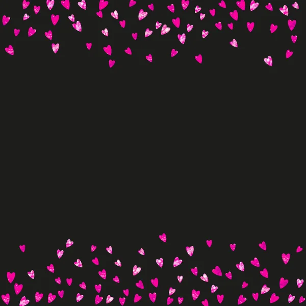 Walentynki Granicy Różowymi Sercami Brokatu Lutego Dzień Konfetti Wektorowe Walentynkowego — Wektor stockowy