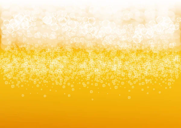 ビアフェストの背景と現実的な泡 パブやバーのメニューのデザイン バナーやチラシのためのクールな液体ドリンク 泡の黄色の水平方向のビールフェストの背景 醸造所の設計のためのラガーの新鮮なカップ — ストックベクタ