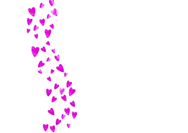 ピンクの輝きの心を持つウェディングコンフェッティ バレンタインデー ベクトル背景 手描きの質感 ギフト券 バウチャー イベントのテーマが大好きです ハートのウェディングコンフェッティテンプレート — ストックベクタ
