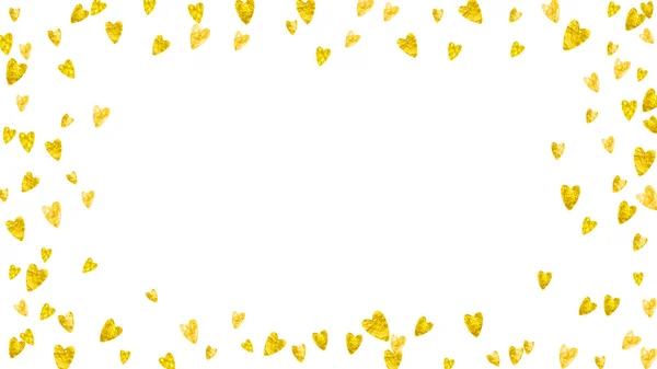 Heart Confetti Achtergrond Met Gouden Glitter Valentijnsdag Vectorframe Handgetekende Textuur — Stockvector