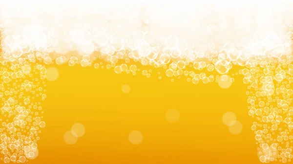工艺啤酒背景 拉杰飞溅 Oktoberfest泡沫 新鲜的一品脱带有现实的白色气泡的啤酒 用清凉的液体饮料做小菜菜单模板 带有工艺啤酒背景的黄色杯子 — 图库矢量图片