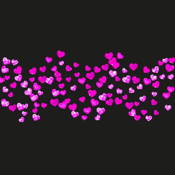 Tarjeta San Valentín Con Corazones Purpurina Rosa Febrero Vector Confetti — Vector de stock