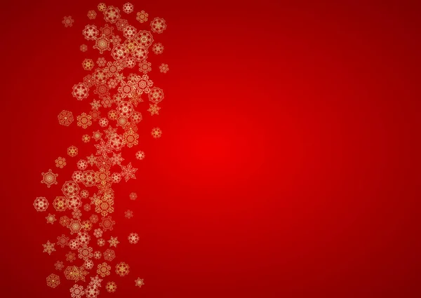Weihnachten Schneeflocken Auf Rotem Hintergrund Horizontaler Glitzerrahmen Für Winterbanner Geschenkgutscheine — Stockvektor