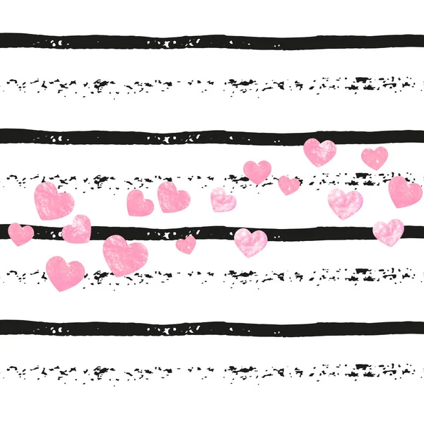Confettis Dorés Paillettes Avec Des Coeurs Sur Rayures Noires Paillettes — Image vectorielle