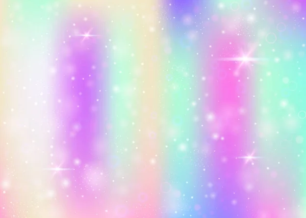 Gökkuşağı Örgülü Peri Arkaplanı Prenses Renklerinde Mistik Evren Bayrağı Hologramla — Stok Vektör