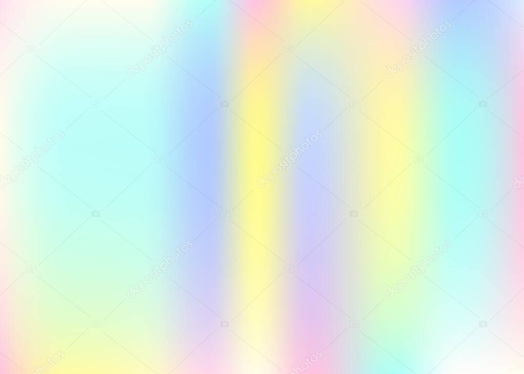 Holographic abstract background. Futuristic holographic backdrop with gradient mesh. 90s, 80s retro style. Pearlescent graphic template for brochure, banner, wallpaper, mobile screen.
